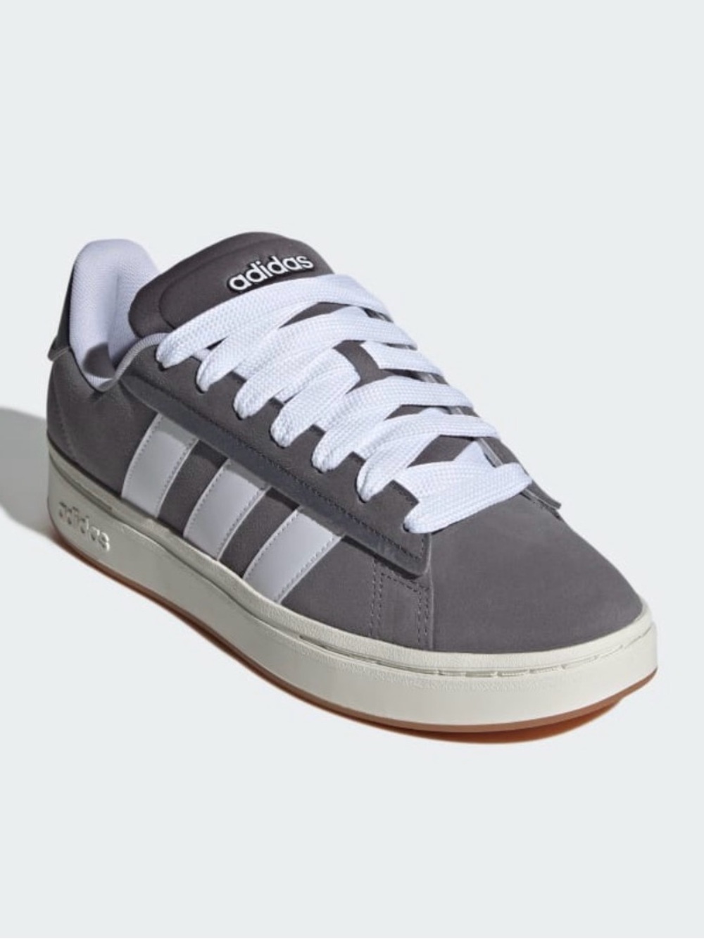 Adidas Men Size 13 Gray Suede Grand Court Alpha Sneakers with White Stripes NEW